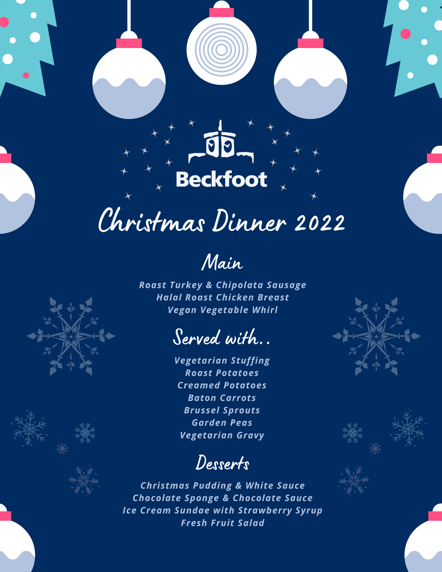 Christmas Dinner Menu 2022