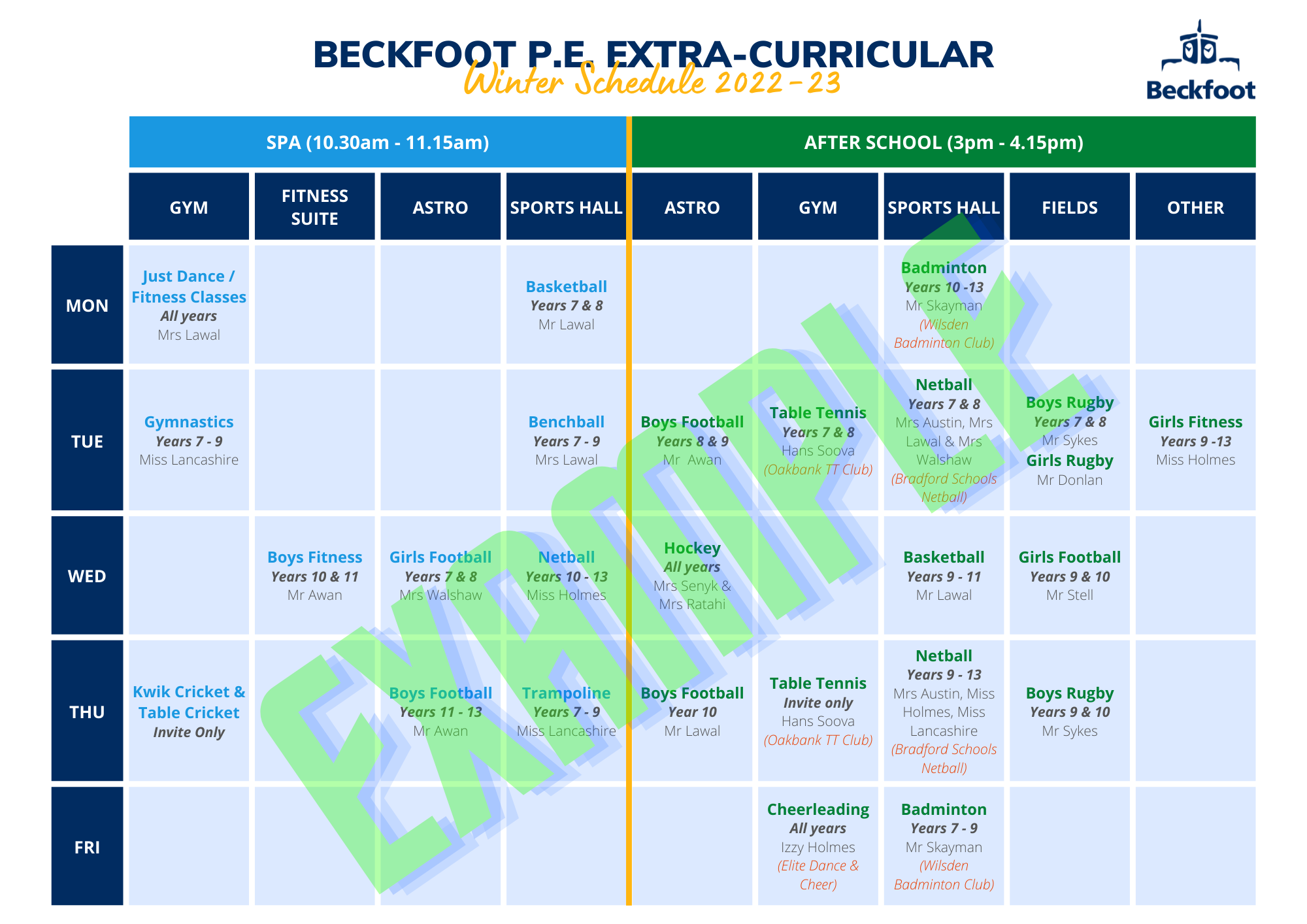 Extra Curricular Activity PE Timetable - Winter Schedule (1)