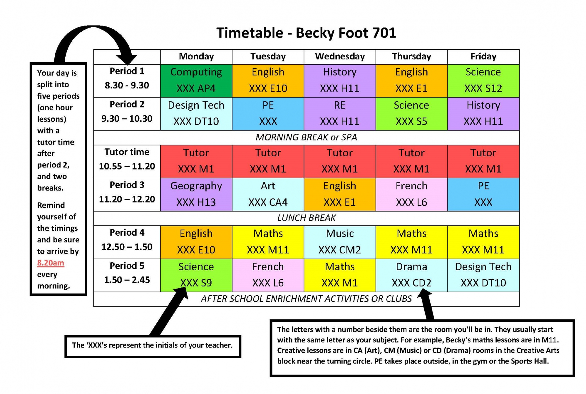 An example Year 7 timetable
